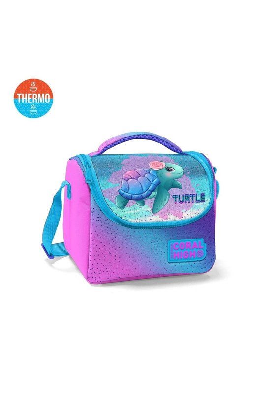 Kids Açık Pembe Mavi Kaplumbağa Desenli Thermo Beslenme Çantası Sevimli Kaplumbağa Beslenme Çantası