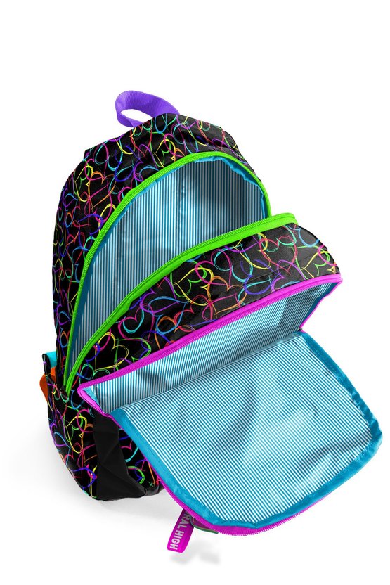 Kids Çok Renkli Kalp Desenli Üç Bölmeli Okul Sırt Çantası 23670