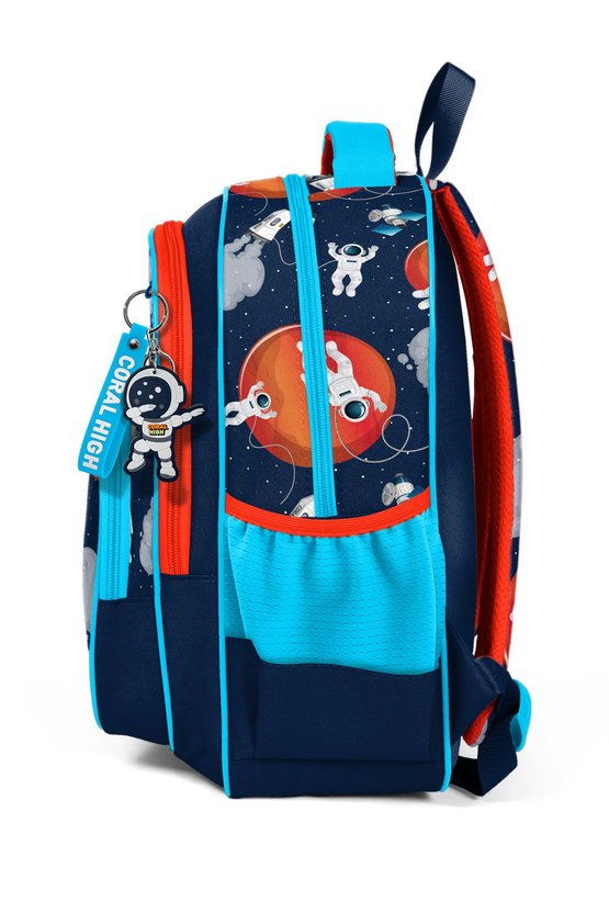 Kids Lacivert Mavi Astronot Desenli Üç Bölmeli Okul Sırt Çantası 23660