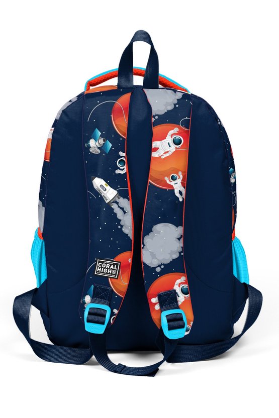 Kids Lacivert Mavi Astronot Desenli Üç Bölmeli Okul Sırt Çantası 23660