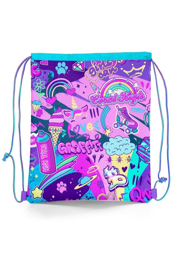 Kids Grafiti Desenli İpli Büzgülü Sırt Çantası 12648