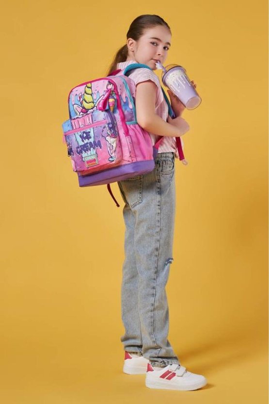 Kids Pembe Mor Milkshake Dondurma Desenli Okul Sırt Çantası 23749