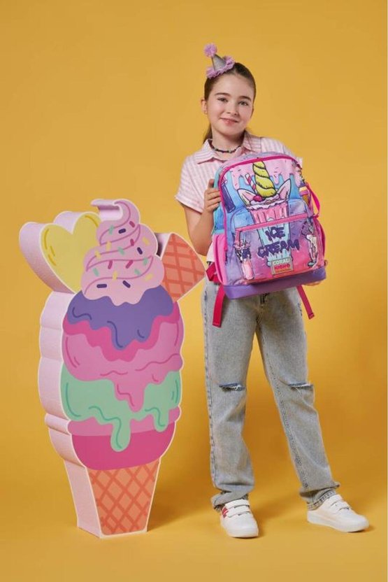 Kids Pembe Mor Milkshake Dondurma Desenli Okul Sırt Çantası 23749