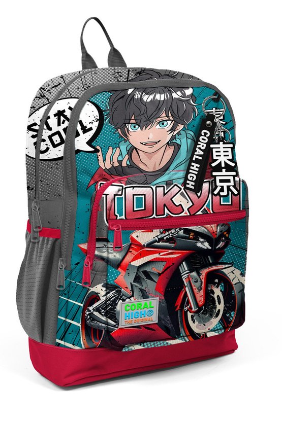 Gri Nefti Anime Motorsiklet Desenli Okul Sırt Çantası 23764