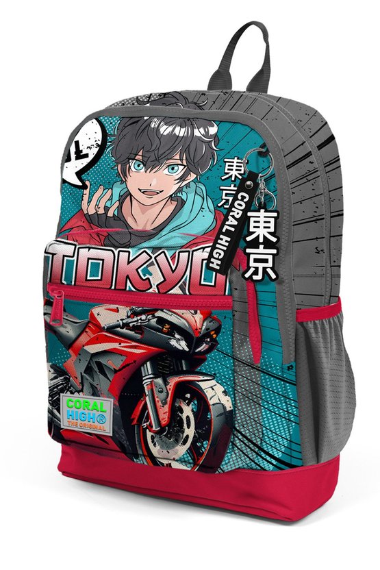 Gri Nefti Anime Motorsiklet Desenli Okul Sırt Çantası 23764