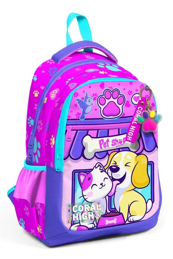Kids Kedi Köpek Desenli Üç Bölmeli Okul Sırt Çantası 23646