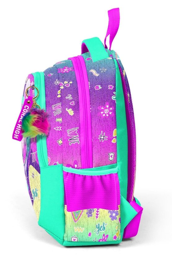 Kids Pembe Su Yeşili Flamingo Desenli Üç Bölmeli Okul Sırt Çantası 23647