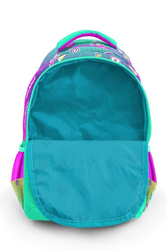 Kids Pembe Su Yeşili Flamingo Desenli Üç Bölmeli Okul Sırt Çantası 23647