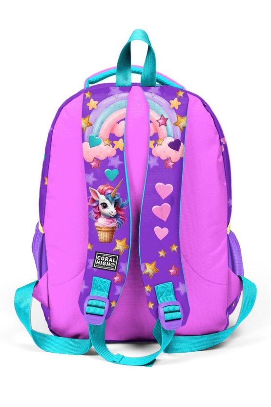 GOSHOPYA Mor Pembe Unicorn Dondurma Desenli 3’lü Okul Çanta Seti GOSET0114421