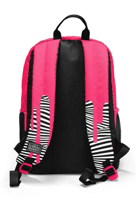 GOSHOPYA Pembe Siyah Beyaz Desenli 3’lü Okul Çanta Seti GOSET0123678