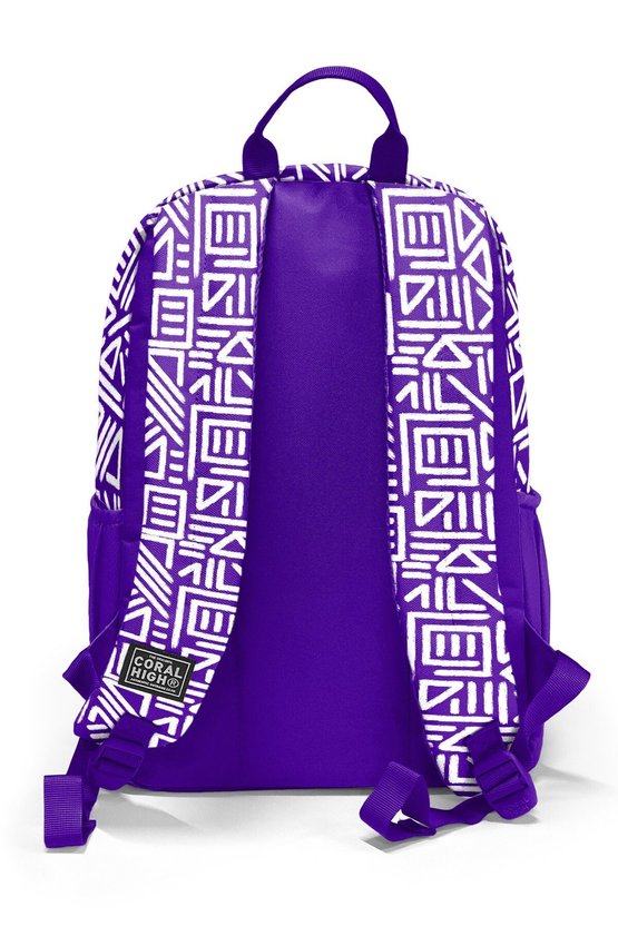 Mor Beyaz Geometrik Desenli 3 lü Okul Çanta Seti SET0123683