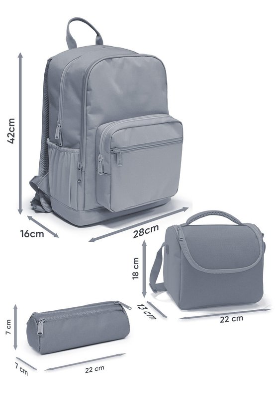 Mor Beyaz Geometrik Desenli 3 lü Okul Çanta Seti SET0123683