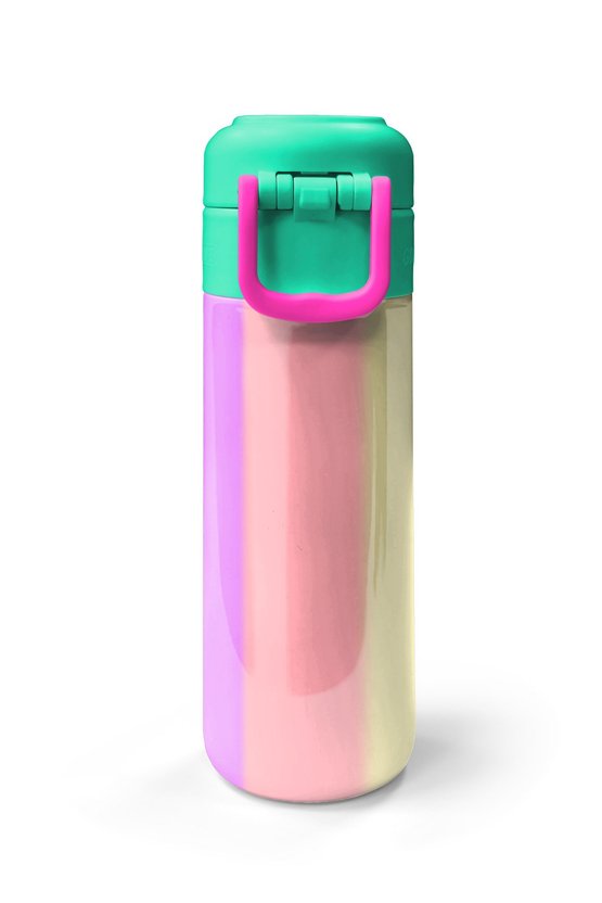 Kids Renkli Çizgili Pipetli ve Direkt İçim Çelik Termos 500 ml 31844