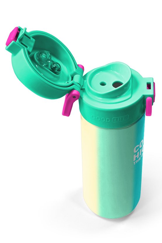 Kids Renkli Çizgili Pipetli ve Direkt İçim Çelik Termos 500 ml 31844