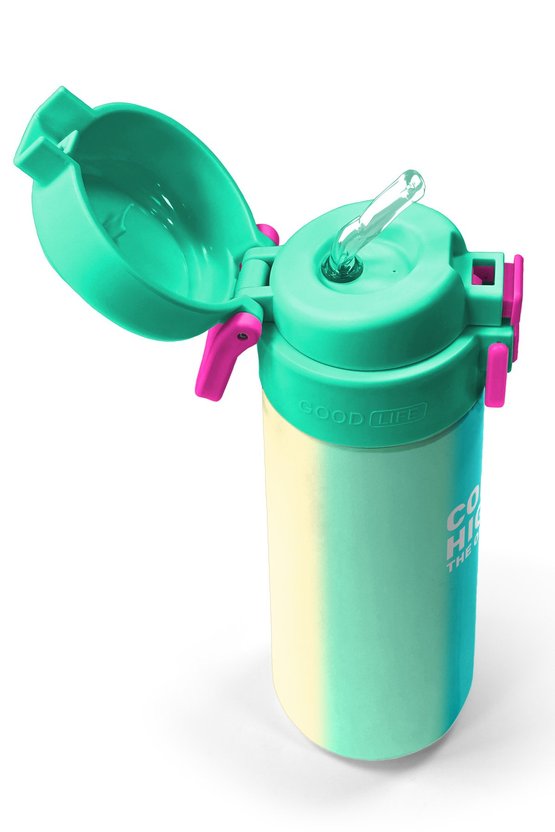 Kids Renkli Çizgili Pipetli ve Direkt İçim Çelik Termos 500 ml 31844