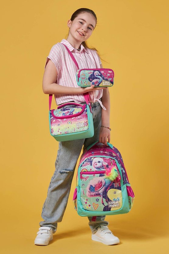 Kids Pembe Su Yeşili Flamingo Desenli 3’lü Okul Çanta Seti SET0123647