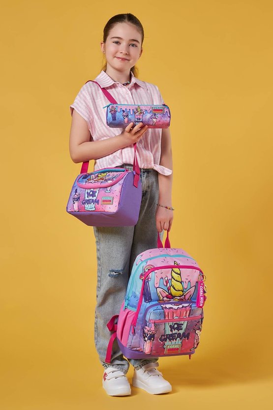 Kids Pembe Mor Milkshake Dondurma Desenli 3’lü Okul Çanta Seti SET0123749