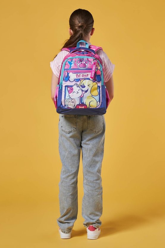 Kids Kedi Köpek Desenli Üç Bölmeli  3lü Set Çanta