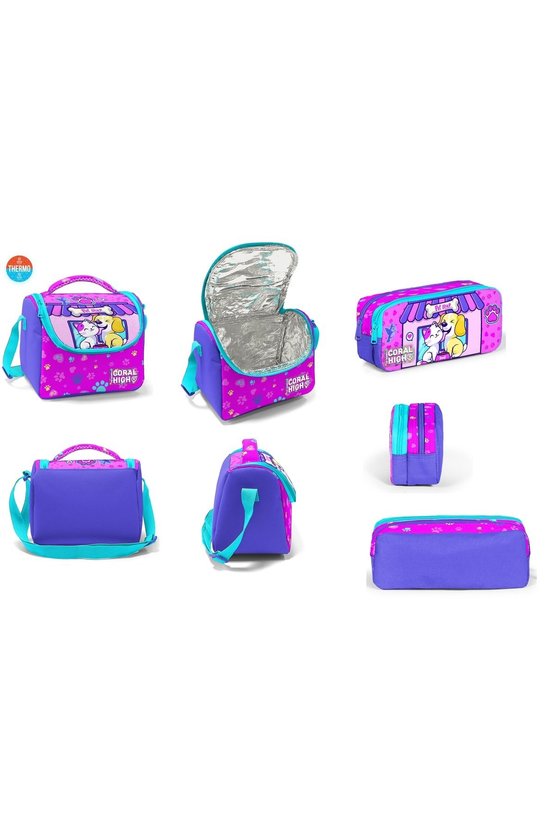Kids Kedi Köpek Desenli Üç Bölmeli  3lü Set Çanta