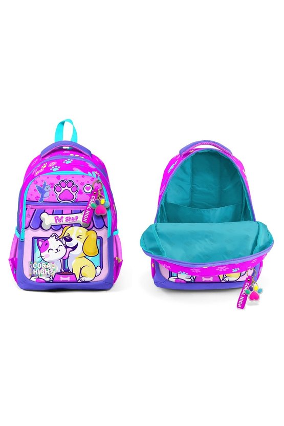 Kids Kedi Köpek Desenli Üç Bölmeli  3lü Set Çanta