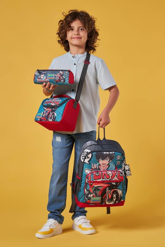 Kids Gri Nefti Anime Motorsiklet Desenli 3’lü Okul Çanta Seti SET0123764