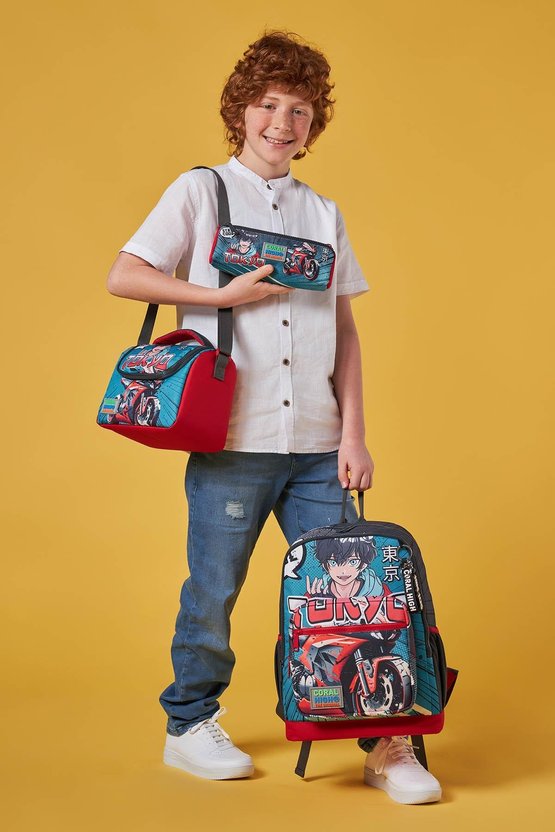 Kids Gri Nefti Anime Motorsiklet Desenli 3’lü Okul Çanta Seti SET0123764