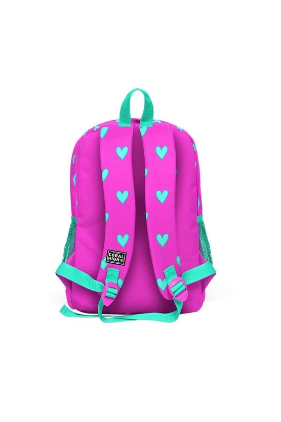 Kids Neon Pembe Su Yeşili Kalp Desenli 2li Okul Çanta Seti SET0223113