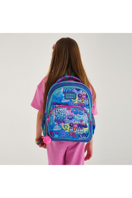 Kids Lavanta Su Yeşili Grafiti Desenli 2li Okul Çanta Seti SET0214414