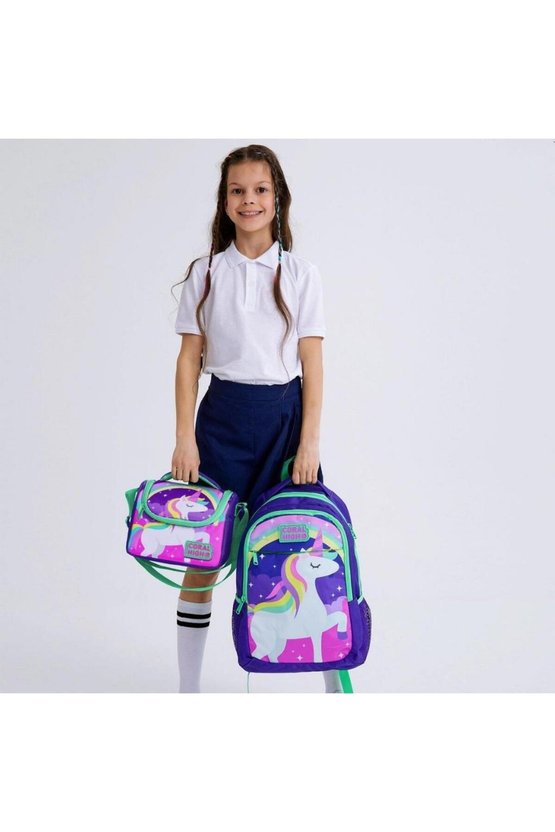 Kids Mor Su Yeşili Unicorn Desenli 3’lü Okul Çanta Seti GOSET0114376
