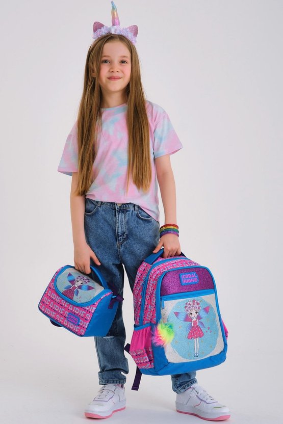 Kids Pembe Mavi Peri Desenli 3’lü Okul Çanta Seti SET0123484