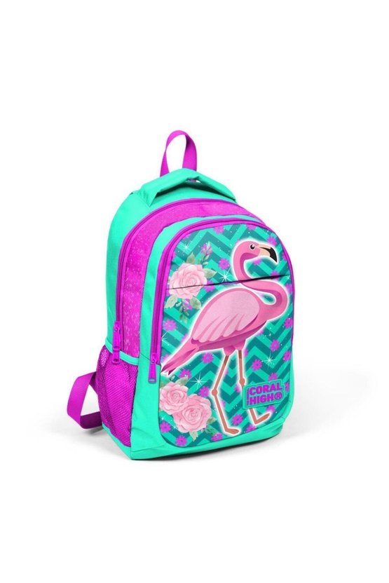 Kids Su Yeşili Pembe Simli Flamingo Desenli Usbli 2li Okul Çanta Seti GOSET0223411