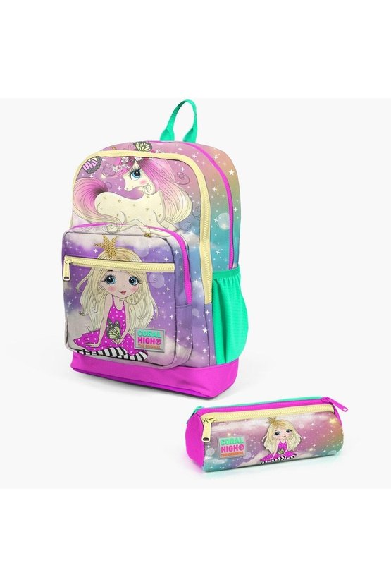 Kids Pembe Su Yeşili Unicornlu Kız Desenli 2li Okul Çanta Seti SET0223733