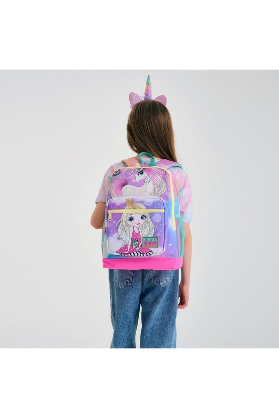 Kids Pembe Su Yeşili Unicornlu Kız Desenli 2li Okul Çanta Seti SET0223733