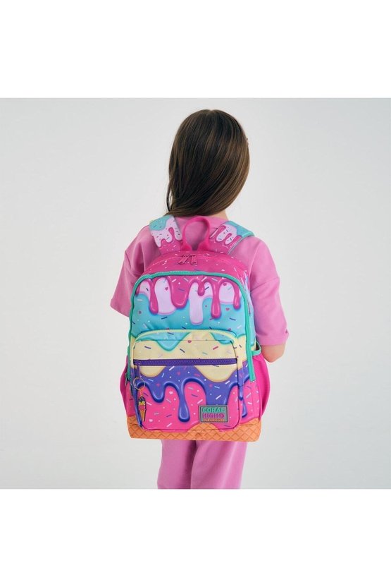 Kids Pembe Rengarenk Dondurma Desenli 2li Okul Çanta Seti