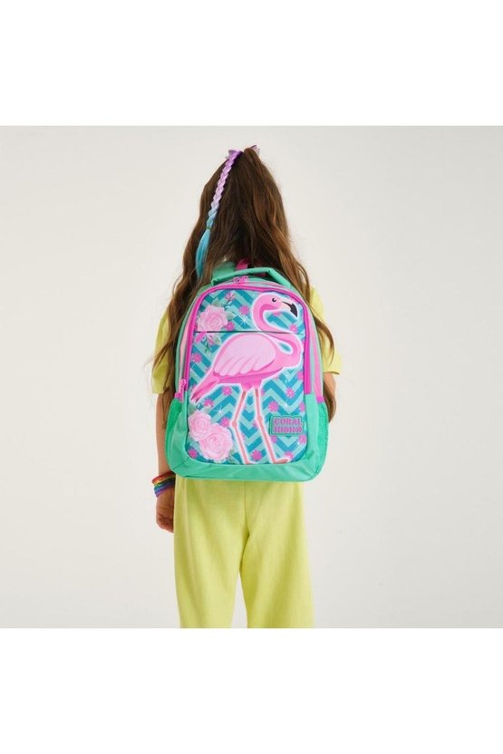 Kids Su Yeşili Pembe Simli Flamingo Desenli 2li Okul Çanta Seti GOSET0214382