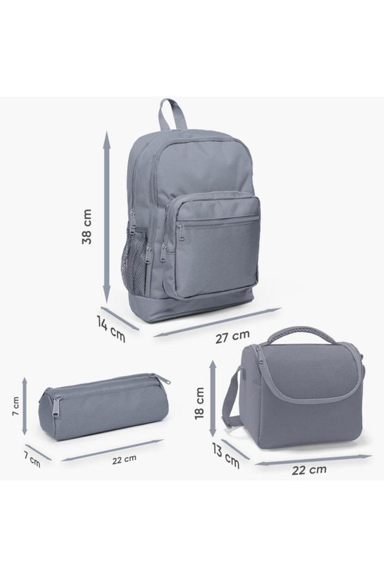 Açık Pembe Su Yeşili Makaron Desenli USBli 3’lü Okul Çanta Seti GOSET0123261