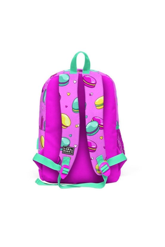 Açık Pembe Su Yeşili Makaron Desenli USBli 3’lü Okul Çanta Seti GOSET0123261