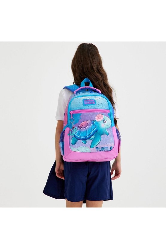 Kids Açık Pembe Mavi Kaplumbağa Desenli 2li Okul Çanta Seti SET0223497