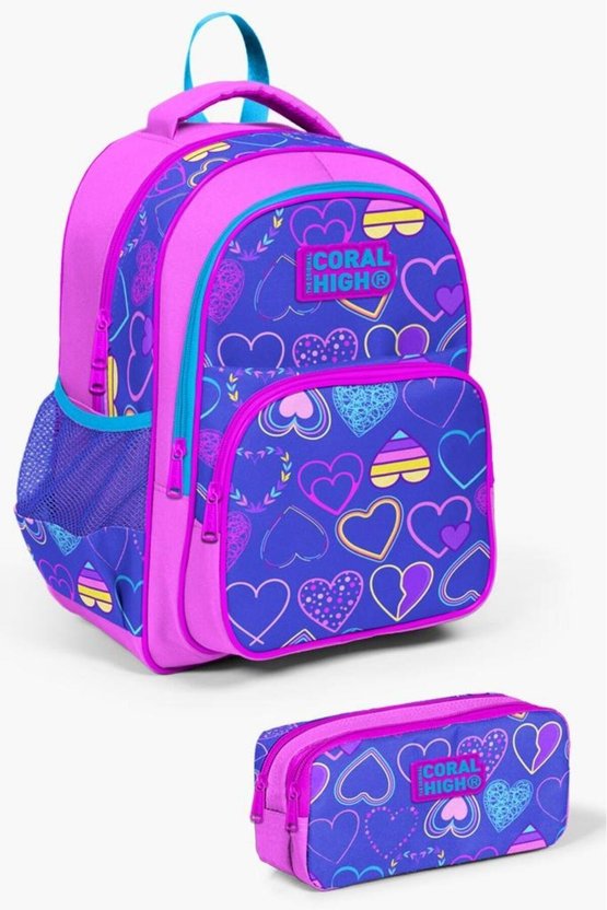 Kids Açık Pembe Lavanta Kalp Desenli 2liOkul Çanta Seti GOSET0223401