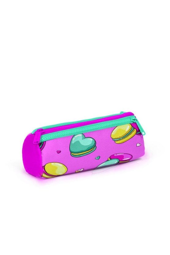 Kids Açık Pembe Su Yeşili Makaron Desen Kalemlik,Beslenme,3lü Okul Çanta Set GOSET0123462