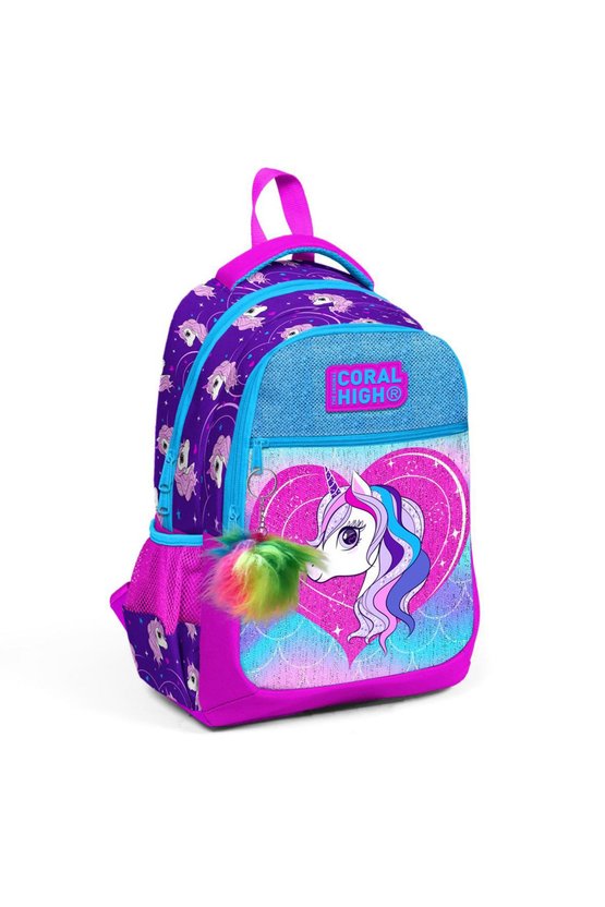 Kids Unicorn Desenli Simli Üç Bölmeli Okul Sırt Çantası 23492