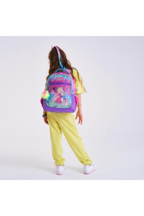 Kids Açık Pembe Mor Unicornlu Prenses Desenli Üç Bölmeli Okul Sırt Çantası 23481