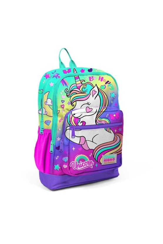 Kids Lavanta Su Yeşili Unicorn Desenli Dört Bölmeli Okul Sırt Çantası 23729
