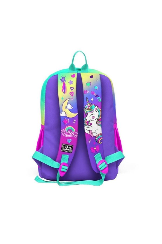 Kids Lavanta Su Yeşili Unicorn Desenli Dört Bölmeli Okul Sırt Çantası 23729