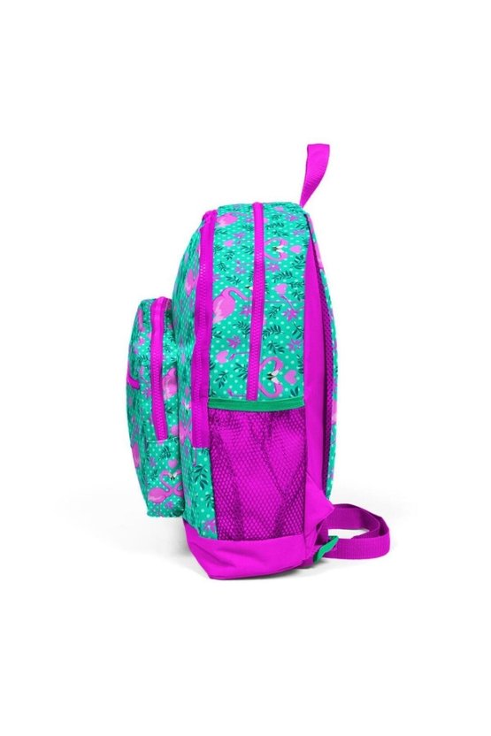 Kids Su Yeşili Pembe Flamingo Desenli Dört Bölmeli Okul Sırt Çantası 23712