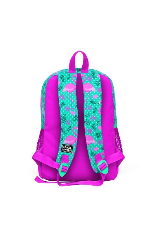 Kids Su Yeşili Pembe Flamingo Desenli Dört Bölmeli Okul Sırt Çantası 23712