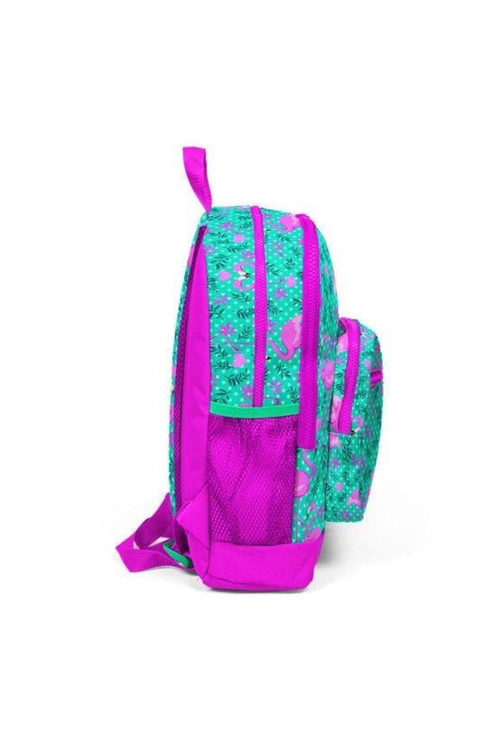 Kids Su Yeşili Pembe Flamingo Desenli Dört Bölmeli Okul Sırt Çantası 23712