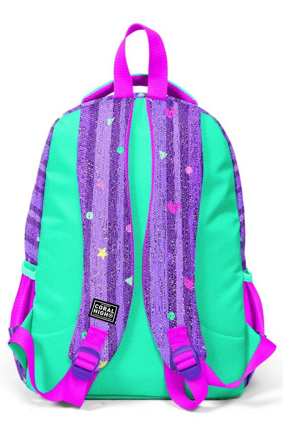 Kids Mor Su Yeşili Unicorn Desenli Üç Bölmeli Okul Sırt Çantası 23487