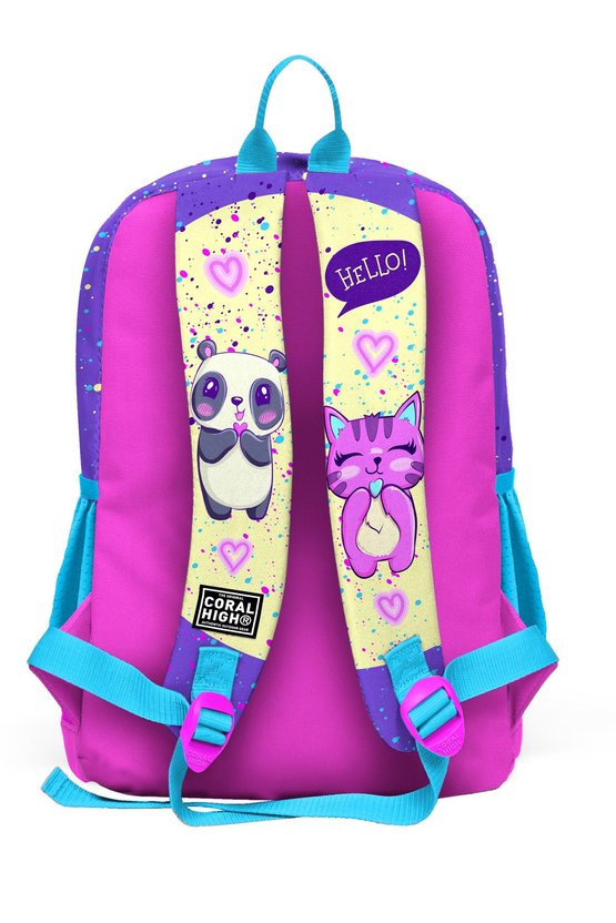 Kids Mor Pembe Anime Kız Desenli Dört Bölmeli Okul Sırt Çantası 23735