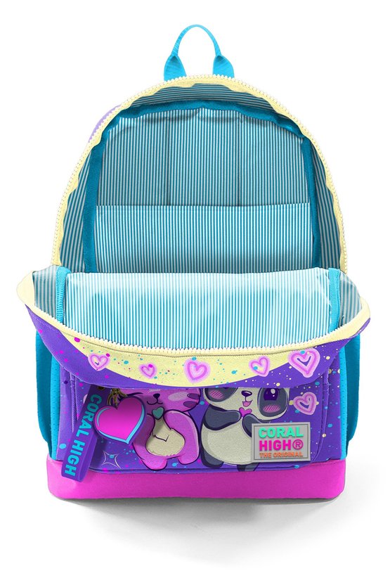 Kids Mor Pembe Anime Kız Desenli Dört Bölmeli Okul Sırt Çantası 23735